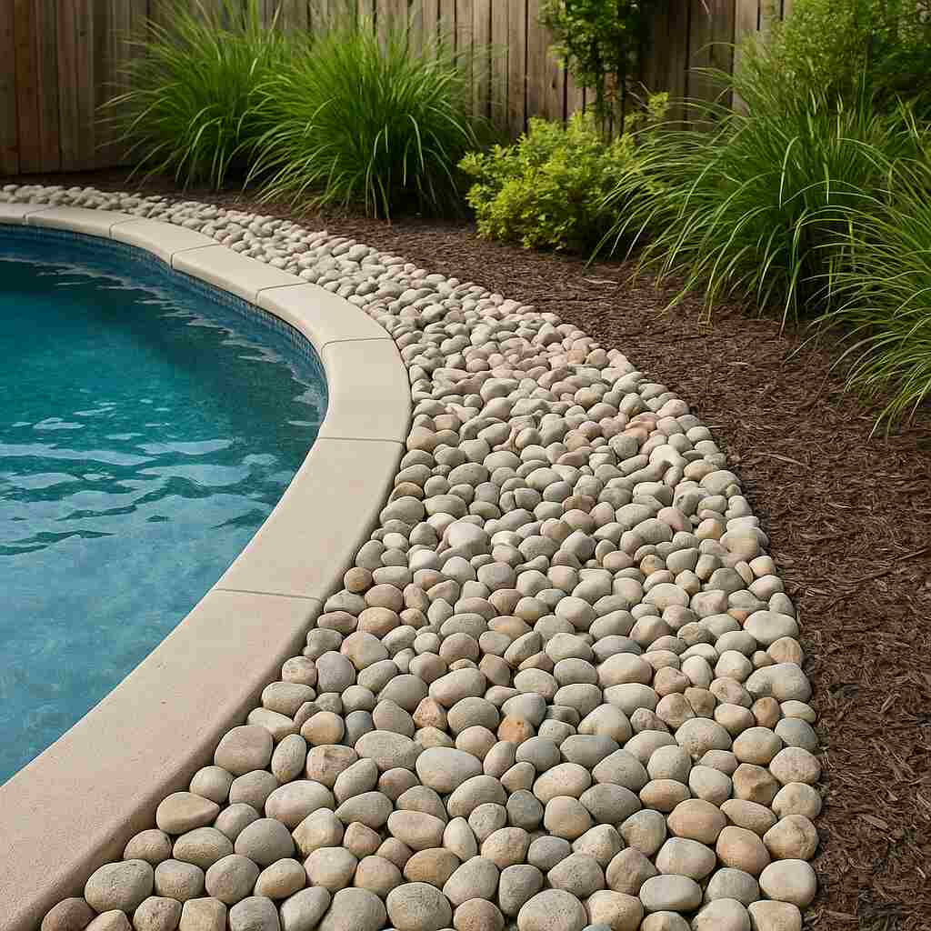 Pool surrounds with decorative stone
