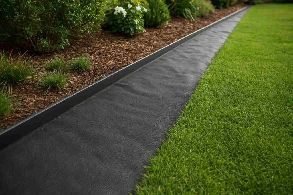 weed matting along garden edging